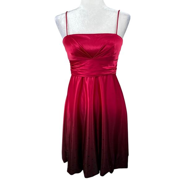 VTG Jump Apparel Cherry Red Ombre Polka Dot Satin Party Prom Mini Dress Jr 5/6 - Picture 1 of 16